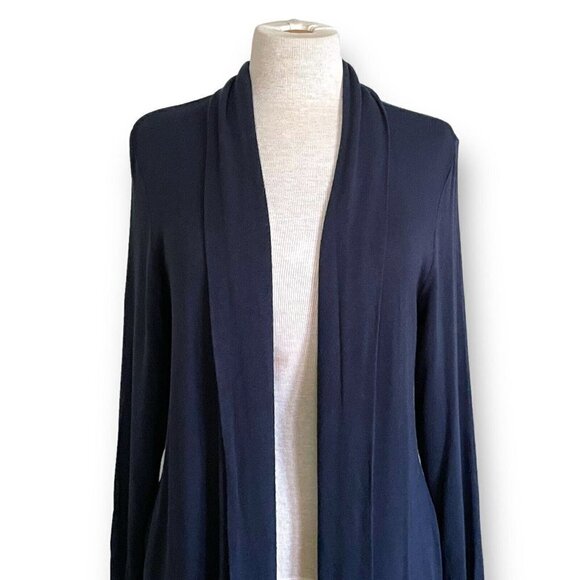 J Jill Womens Charcoal Gray Cardigan Sz L Open Front Drapy Lightweight Knit - Picture 2 of 6